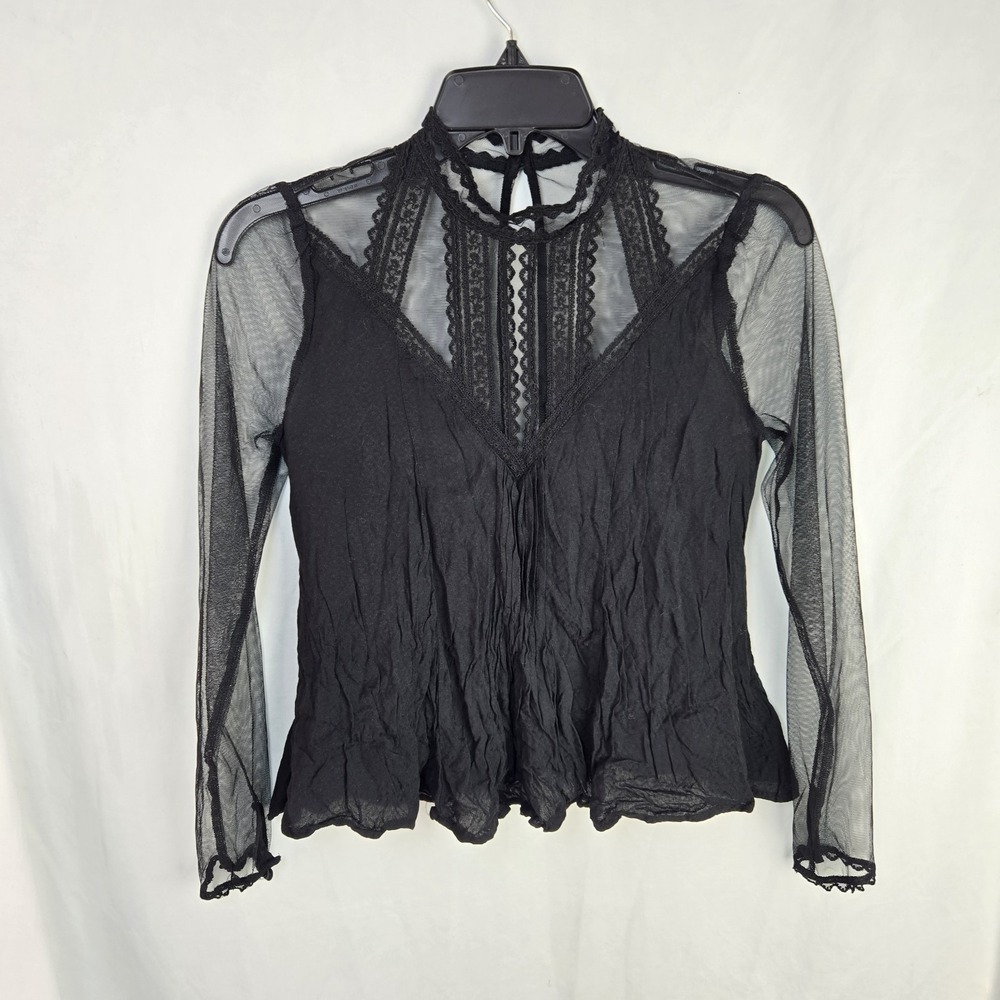 Kimchi Blue Mesh Lace Shirt Womens XS Black Goth Dark Romantic Vamp Victorian